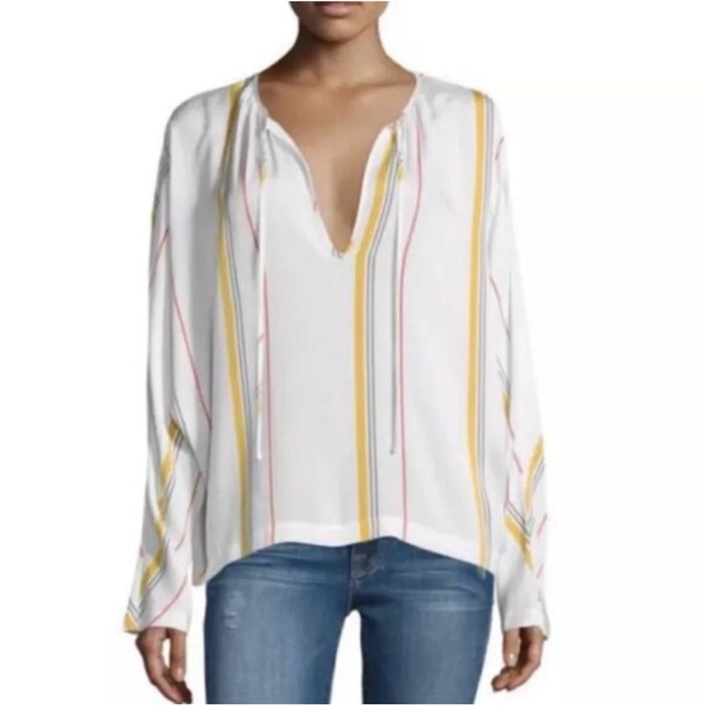 Frame  Multicolor Striped V-Neck Blouse, S